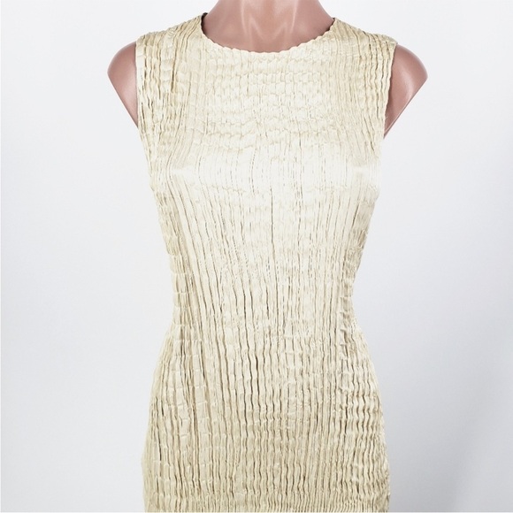Theory Satin Gold Crinkle MIDI Dress Sz 4 - Picture 4 of 8